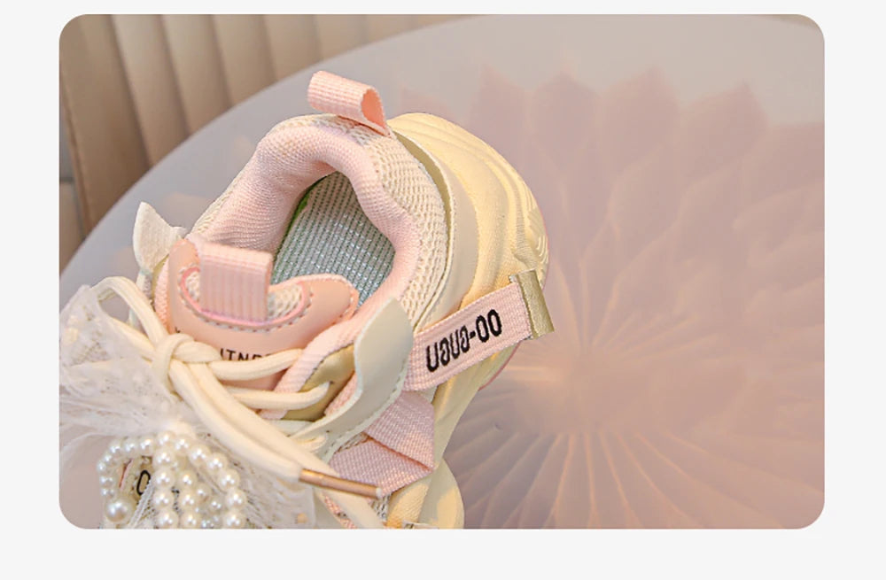 Kids Fashion Sneakers with Pearl Bow
