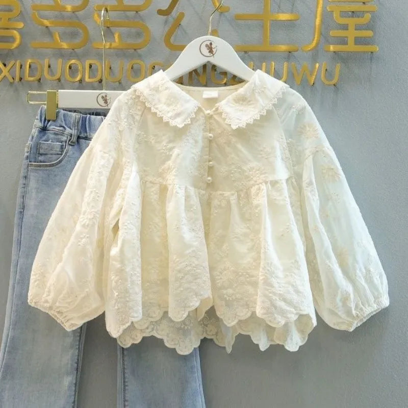 Lace Top & Ruffle Flare Jeans Set
