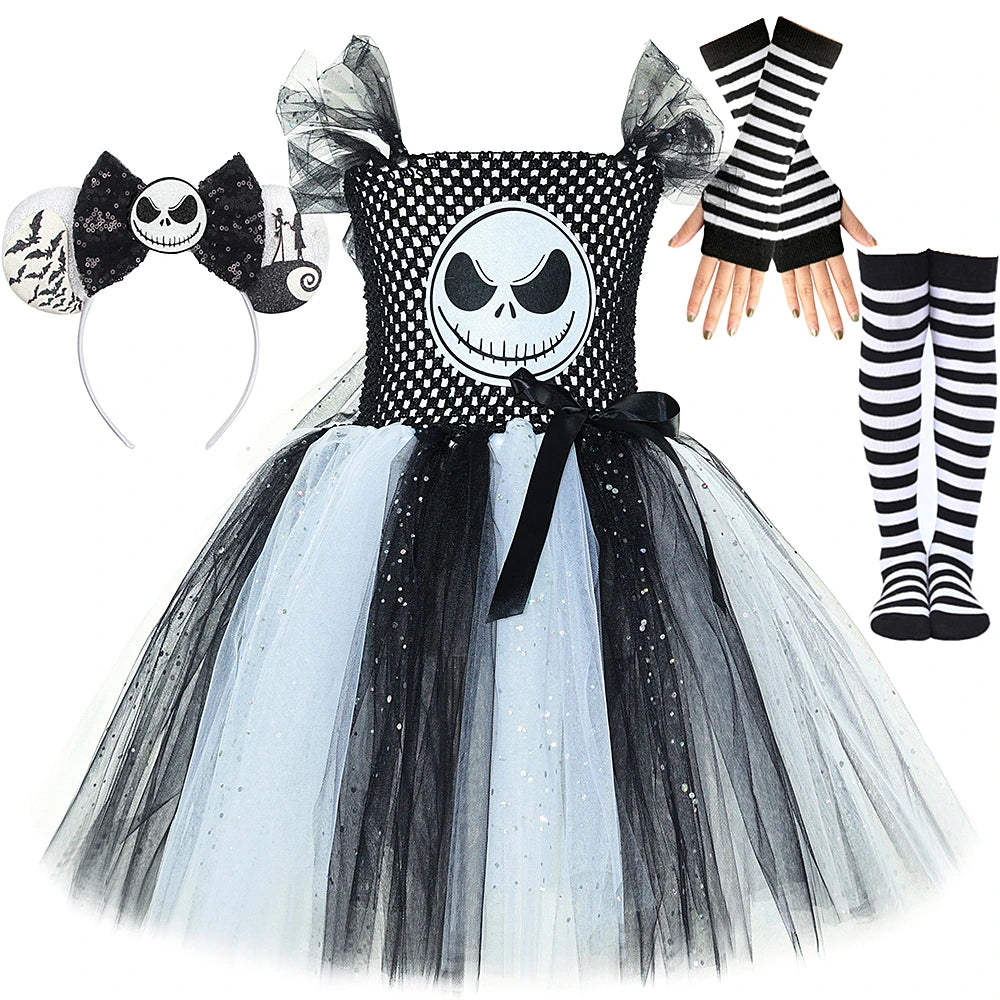 Spooky Skeleton Tutu Costume Dress for Girls