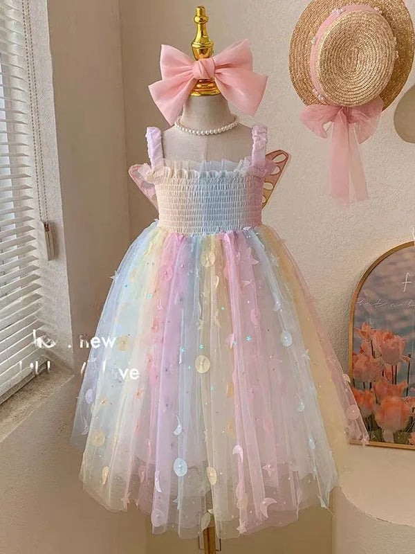 Girls’ Rainbow Princess Dress with Butterfly Wings
