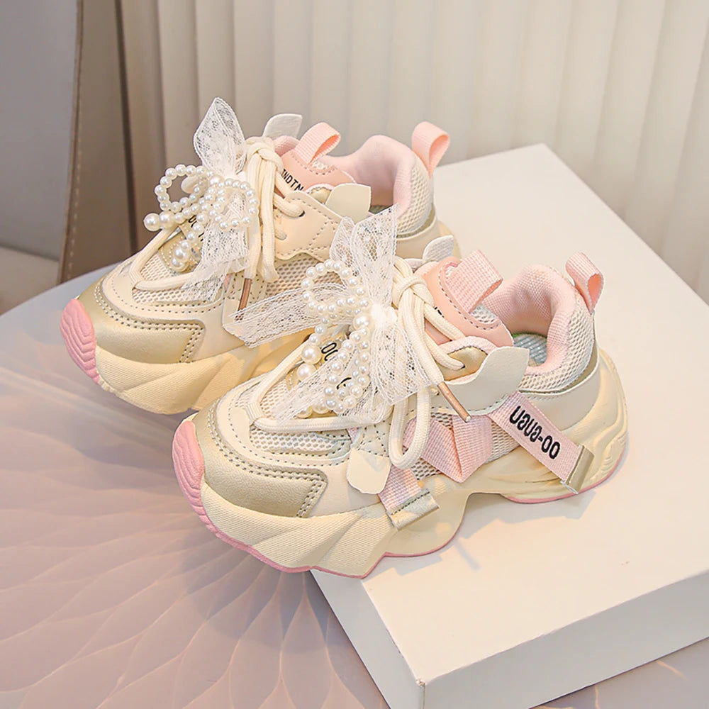 Kids Fashion Sneakers with Pearl Bow