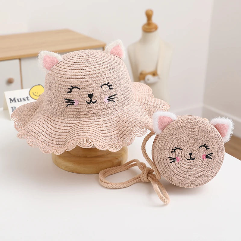 Conjunto de sombrero y bolso de paja Kitty