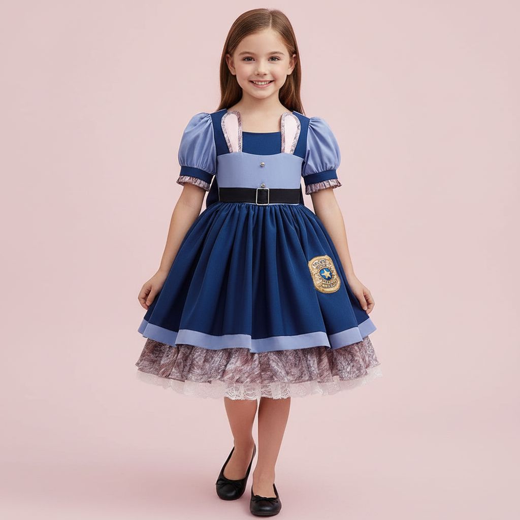 Costume da coniglio blu in stile poliziotto per bambine