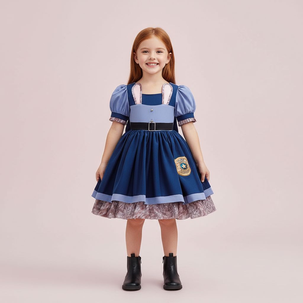 Costume da coniglio blu in stile poliziotto per bambine