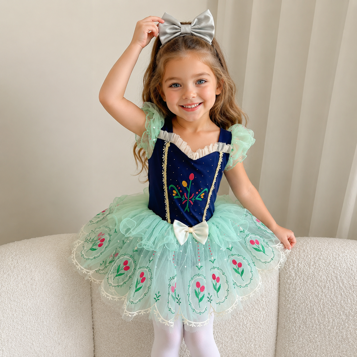 Magic Tree Kids snow queen inspired girls' tutu dress showing back design with full puffy skirt