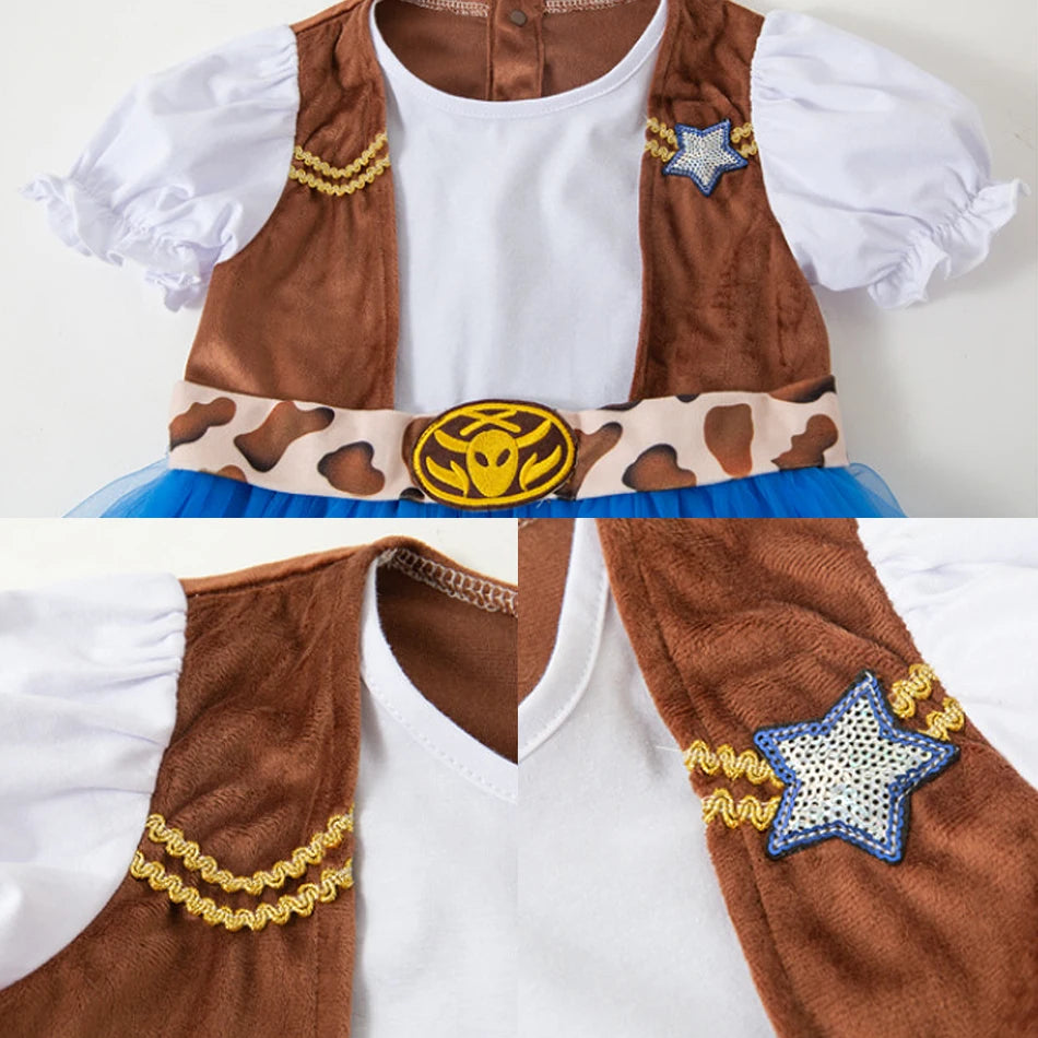Little girl twirling in a Western-inspired cowgirl dress-up outfit