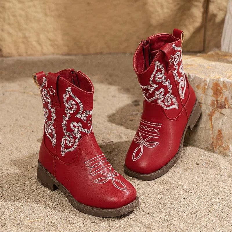 Slip-on western boots for little girls in a charming cowgirl style
