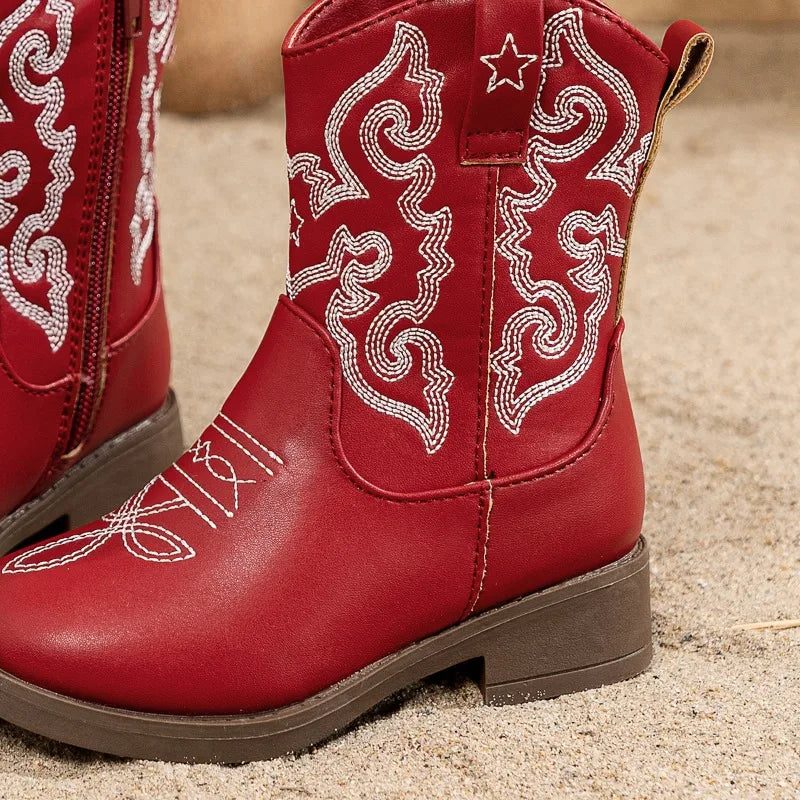 Embroidered ankle cowgirl boots styled for little adventurers