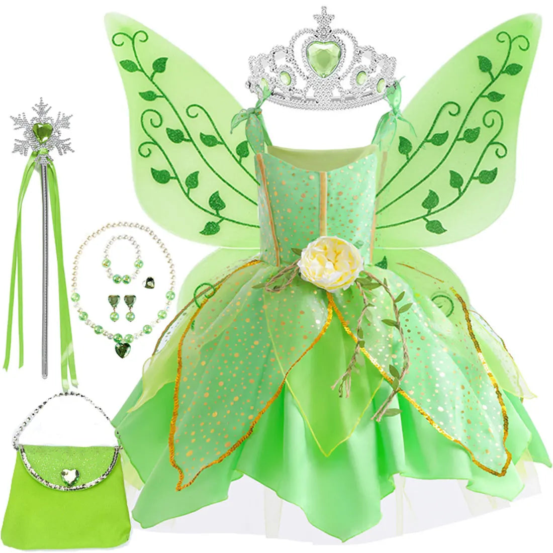 Girls' forest fairy green dress with wings from Magic Tree Kids