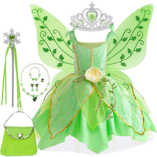 Girls' forest fairy green dress with wings from Magic Tree Kids
