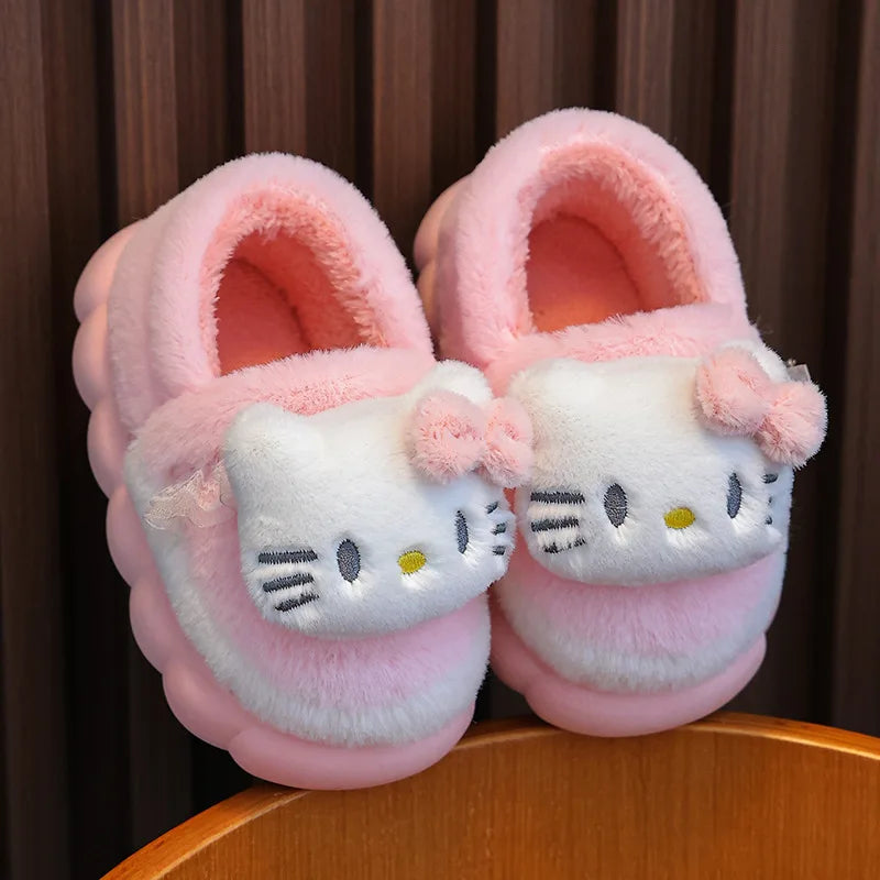 Light pink girls 3D plush cloud slippers with bow