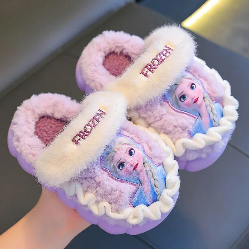Lavender girls ice princess plush cloud slippers, open back style