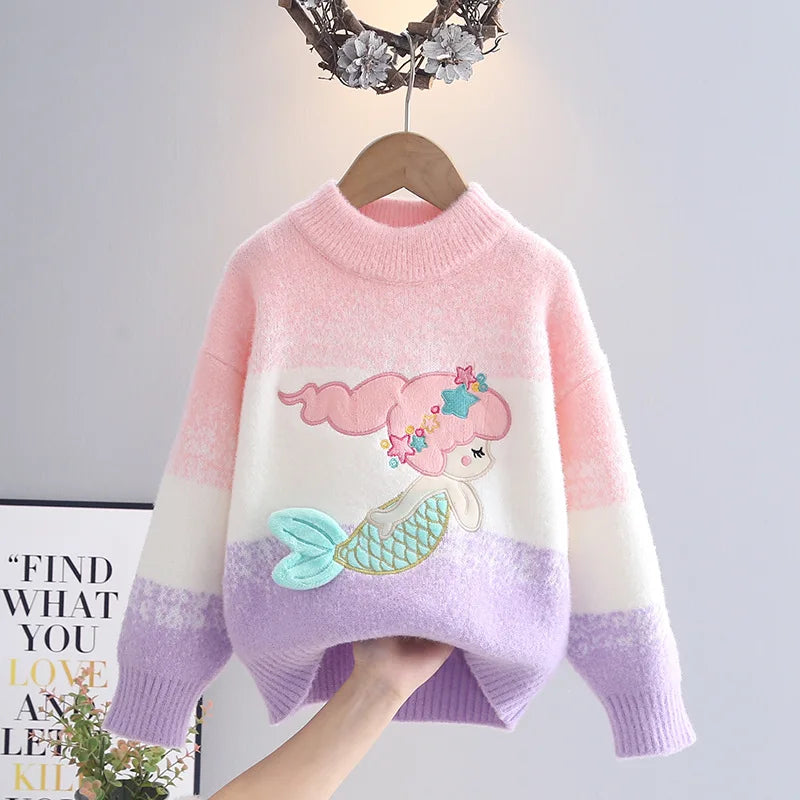 Pink and lilac ombre girls mermaid princess knit sweater