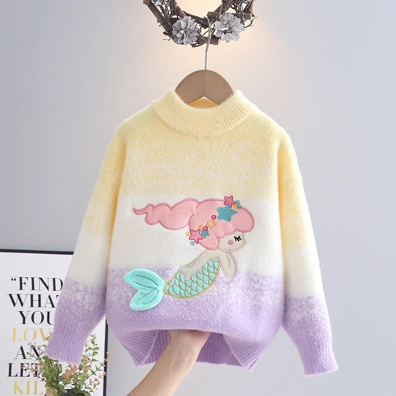 Yellow and lilac ombre girls mermaid knit sweater