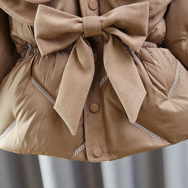 Back of the ruffle collar on the girls winter puffer coat
