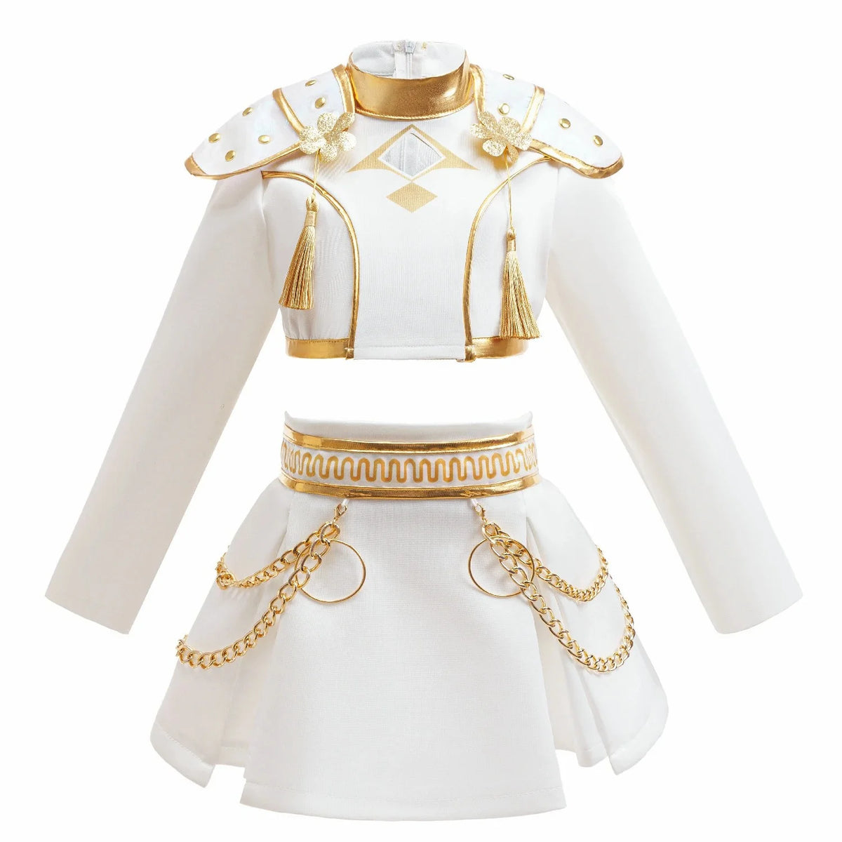 Golden Star Set by Magic Tree Kids — K-pop inspired gold and white stage performance costume set for girls with sequin and chain-style details