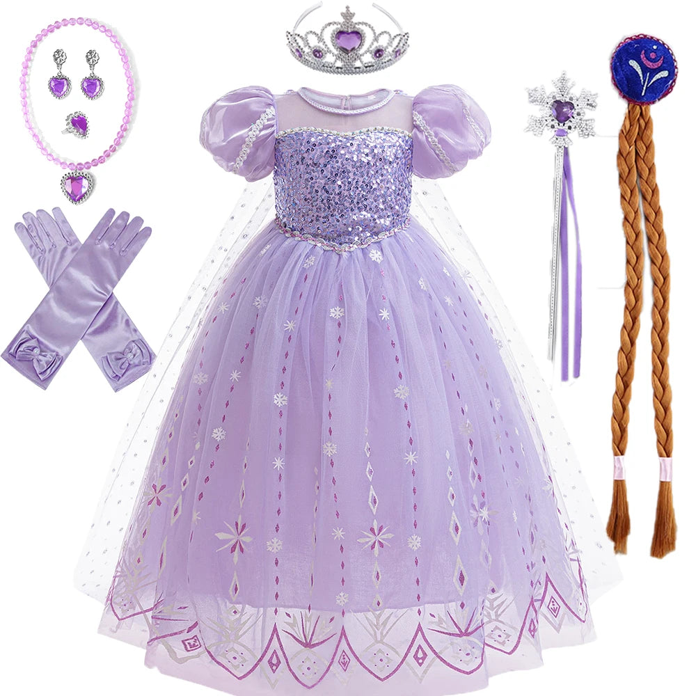 Purple ice princess sequin tulle gown for girls by Magic Tree Kids