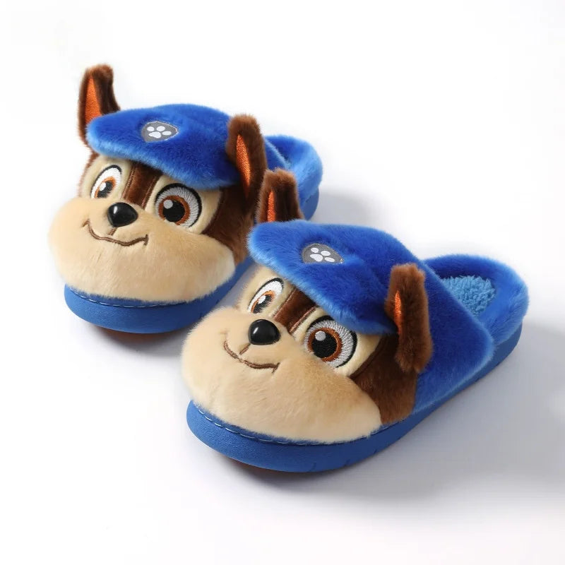Blue kids 3D puppy plush slide slippers