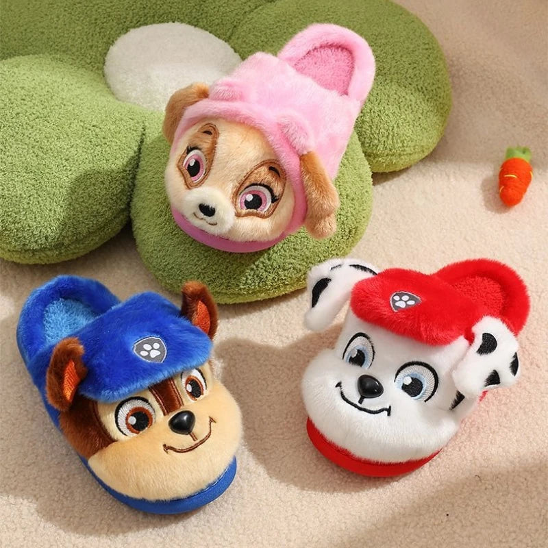 Pink, blue and red kids 3D puppy plush slippers