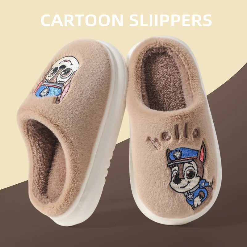 Mocha brown kids plush slide slippers with fuzzy lining