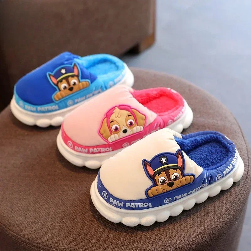 Kids puffer slide slippers with fleece lining in blue, pink and white