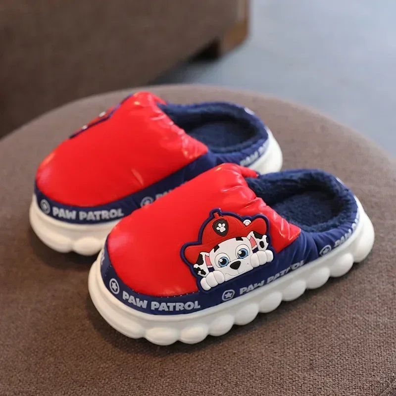 Pair of red and navy kids quilted puffer slide slippers