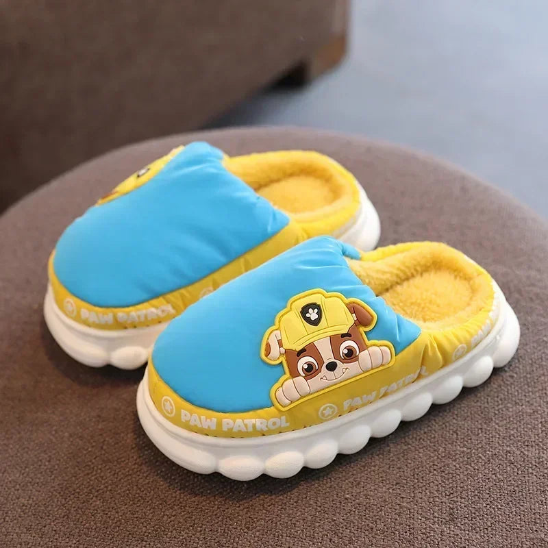 Pair of sky blue and yellow kids quilted puffer slide slippers