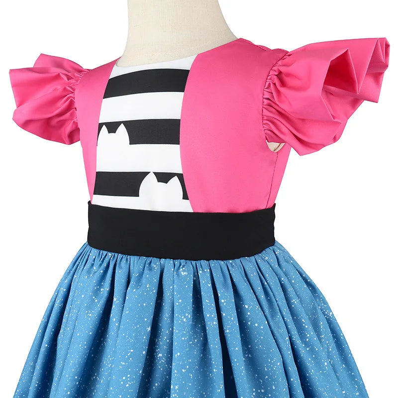 Twirly kitty princess dress with crew neckline and flutter sleeves