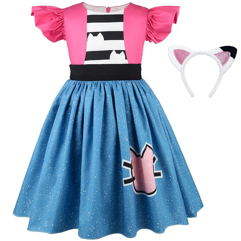 Magic Tree Kids kitty princess dress detail with pleated A-line skirt