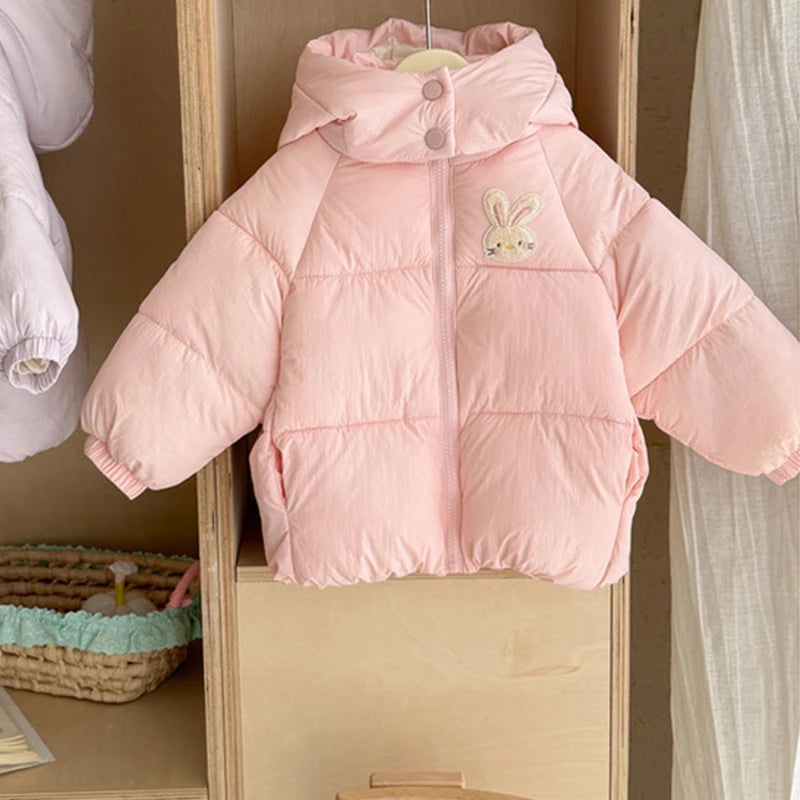 Hooded design of the Little Bunny puffer jacket for girls by Magic Tree Kids
