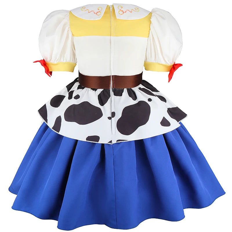 Girls' western-style knee-length dress with crew neckline, front view