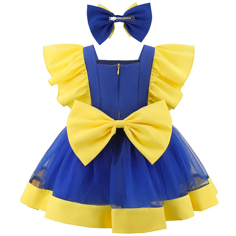 Cheerful yellow and blue cartoon-inspired costume dress for little girls