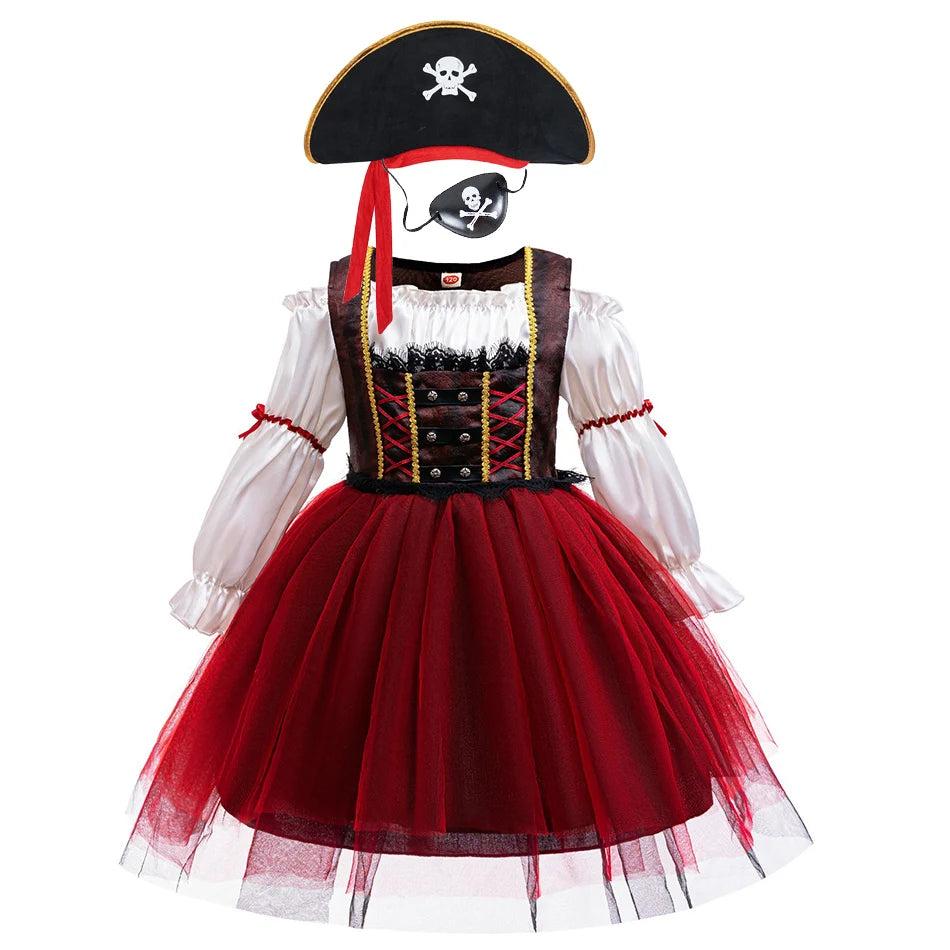 Short-sleeve pirate captain role-play costume dress for girls