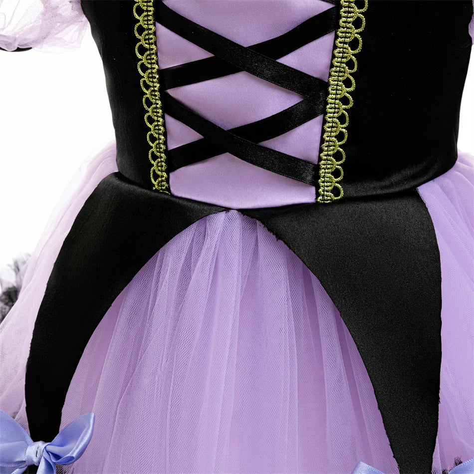 Girls' purple Halloween ball-gown dress with round neckline