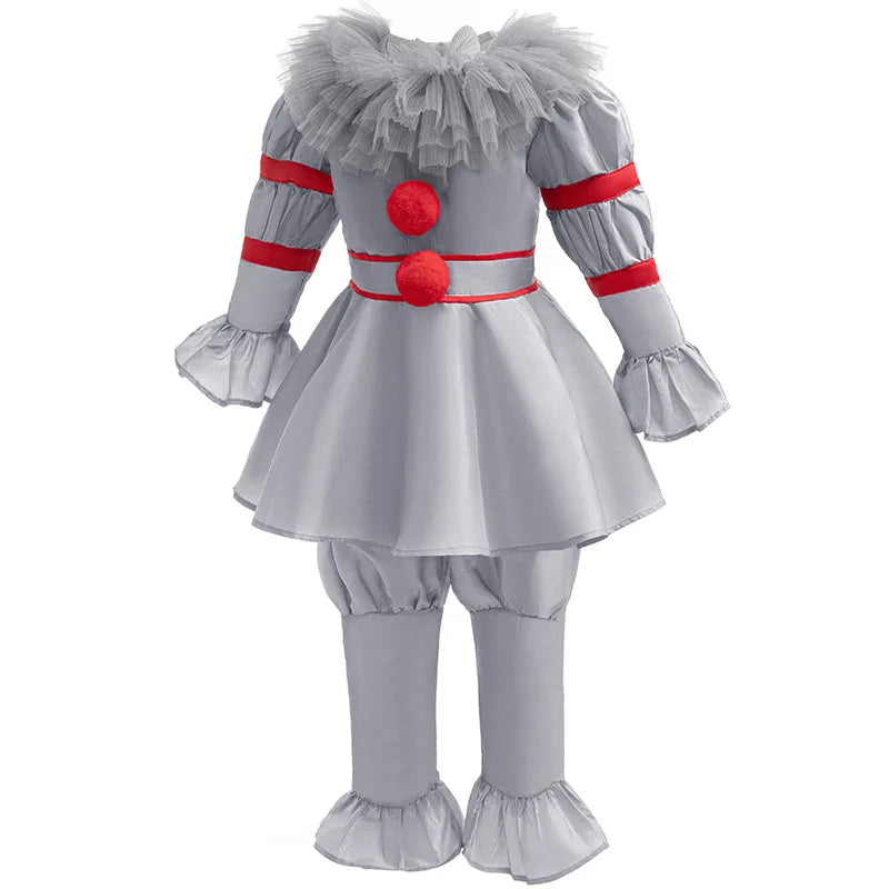 Kids clown costume set with color-blocked design for Halloween dress-up
