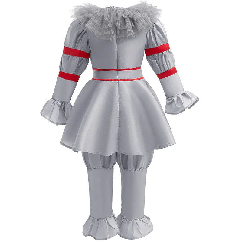 Whimsical trickster clown costume for toddlers, front view