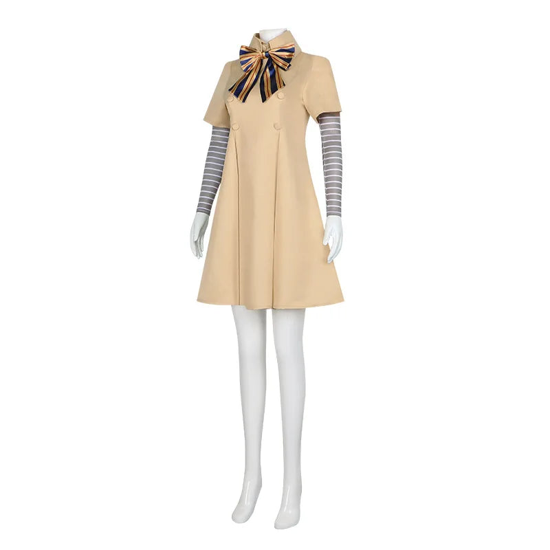 Spooky-cute doll-style costume dress with bow accent for girls' Halloween dress-up