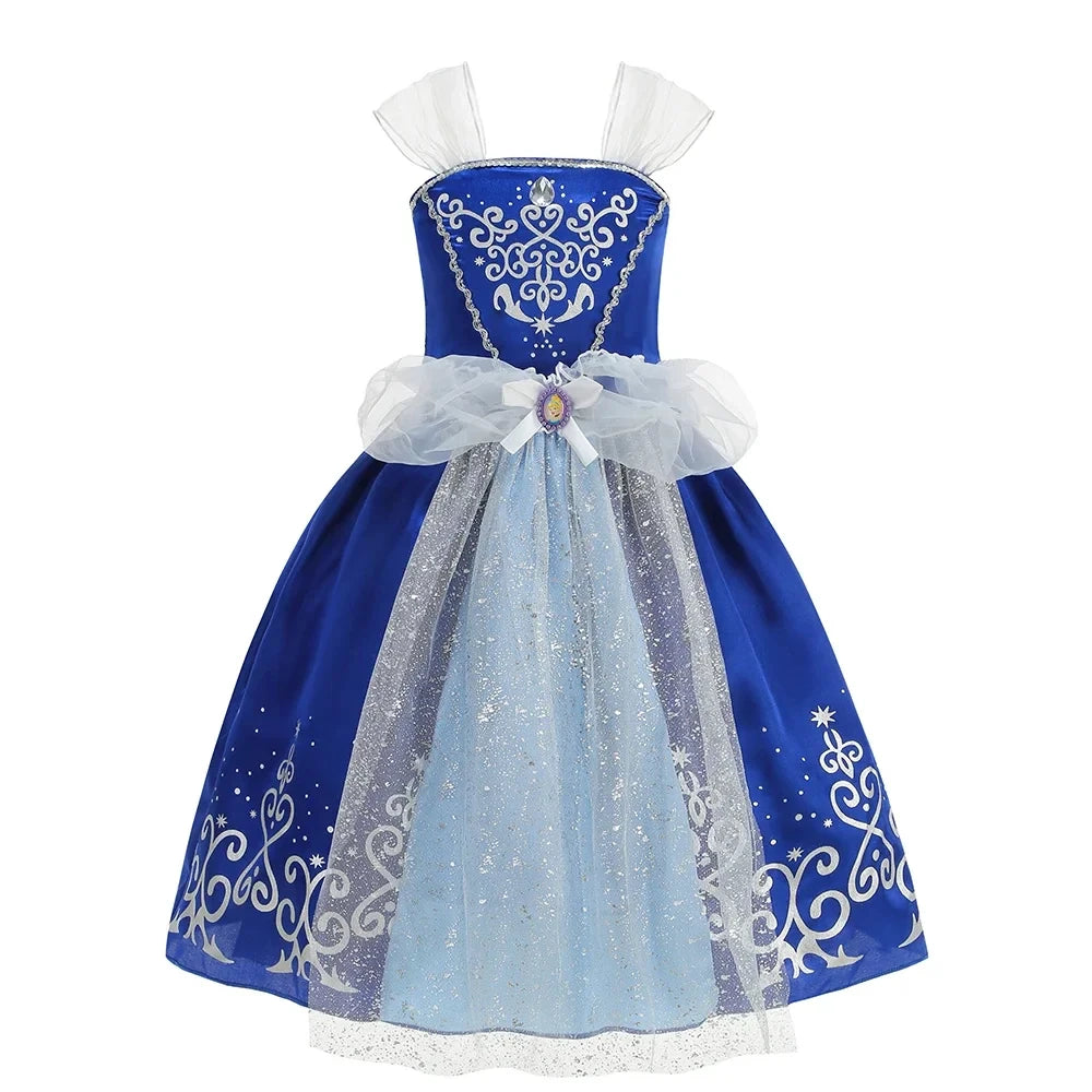 Little girl's blue ball gown princess costume with gem pendant accent