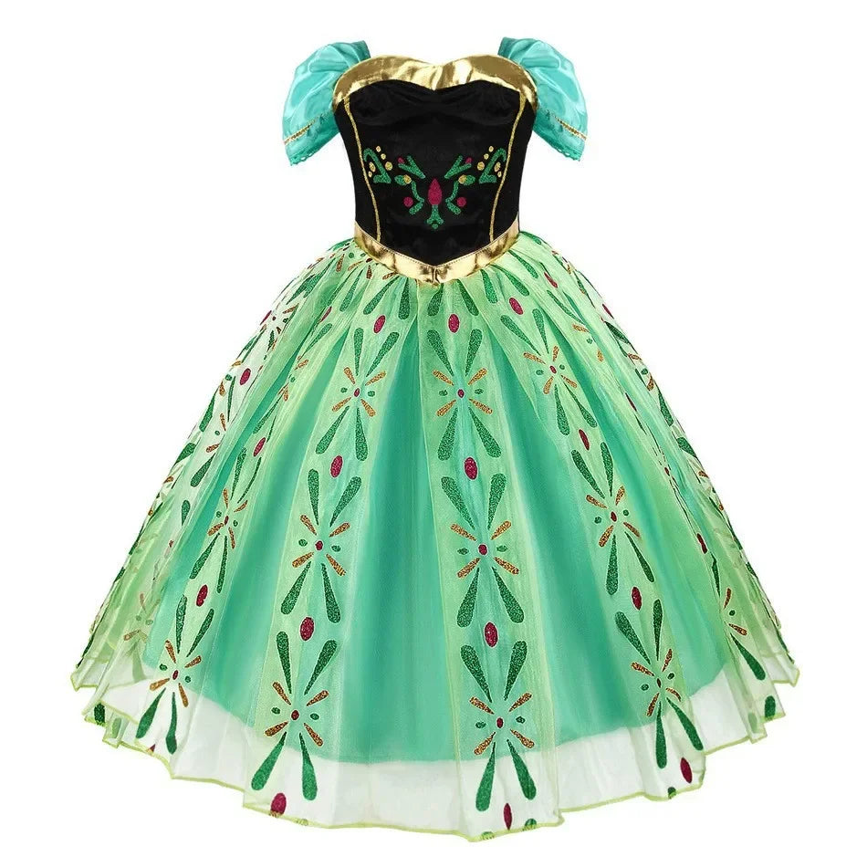 Girls ice princess party dress in green and teal with sparkle bodice from Magic Tree Kids, perfect for birthdays and dress up
