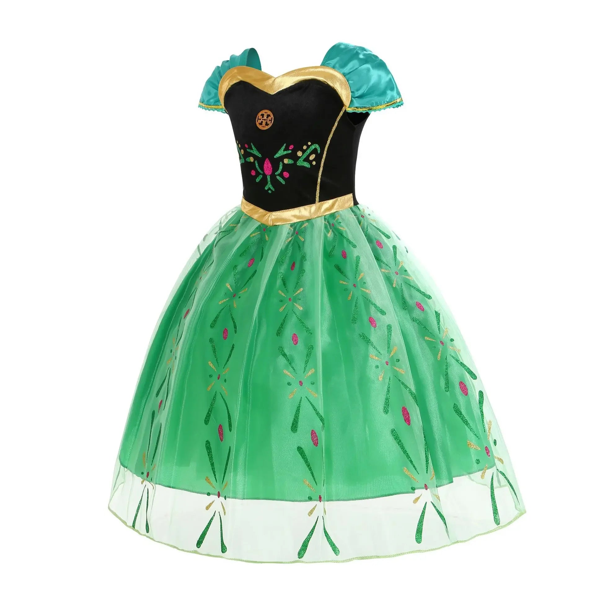 Little girl wearing a winter snow queen princess ball gown dress with accessories from Magic Tree Kids