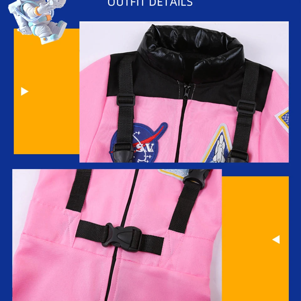 Little astronaut dress-up outfit in pink with front zip and matching cap