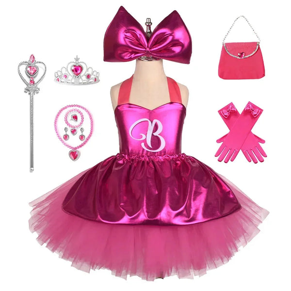 Pink Doll Party Tutu Dress by Magic Tree Kids with letter appliqué front view