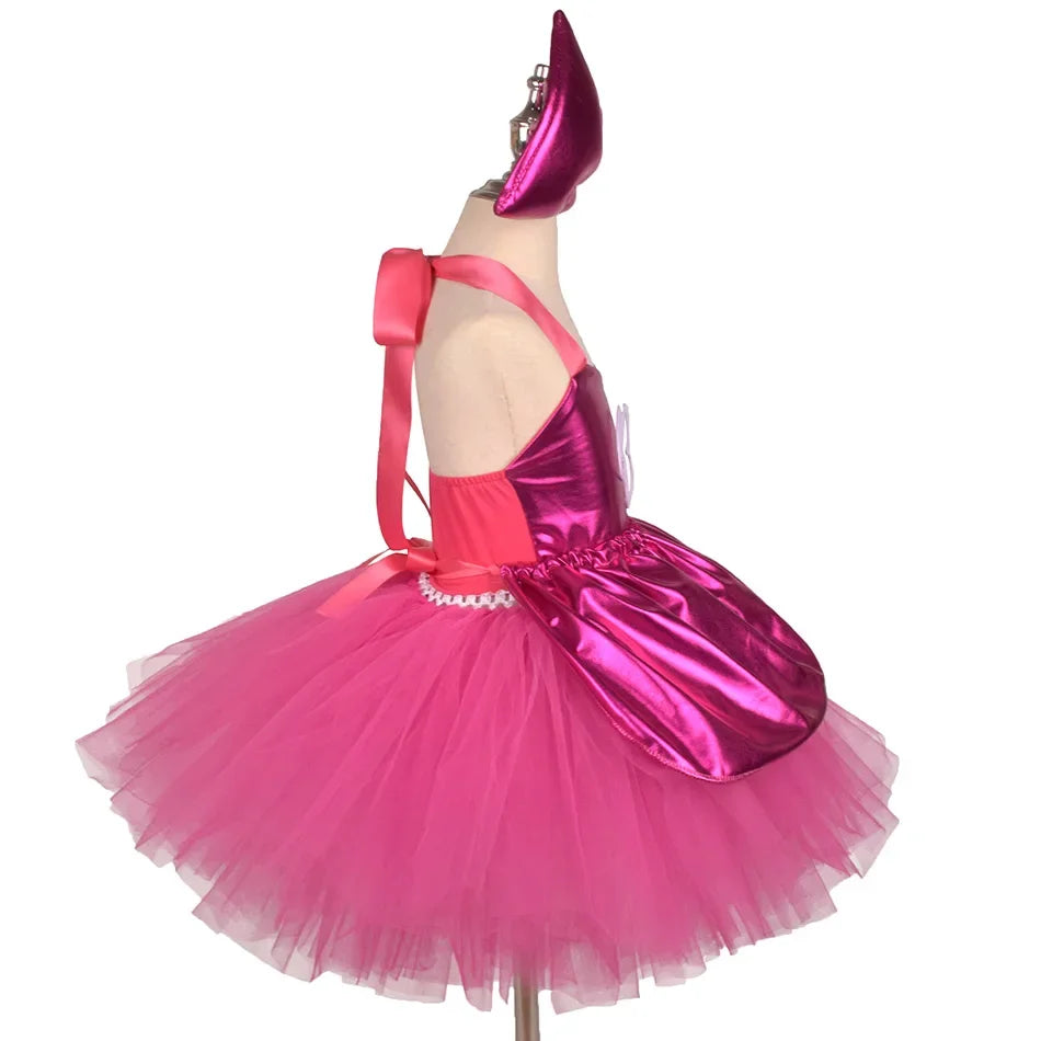 Knee-length pink A-line tutu dress with flared layers