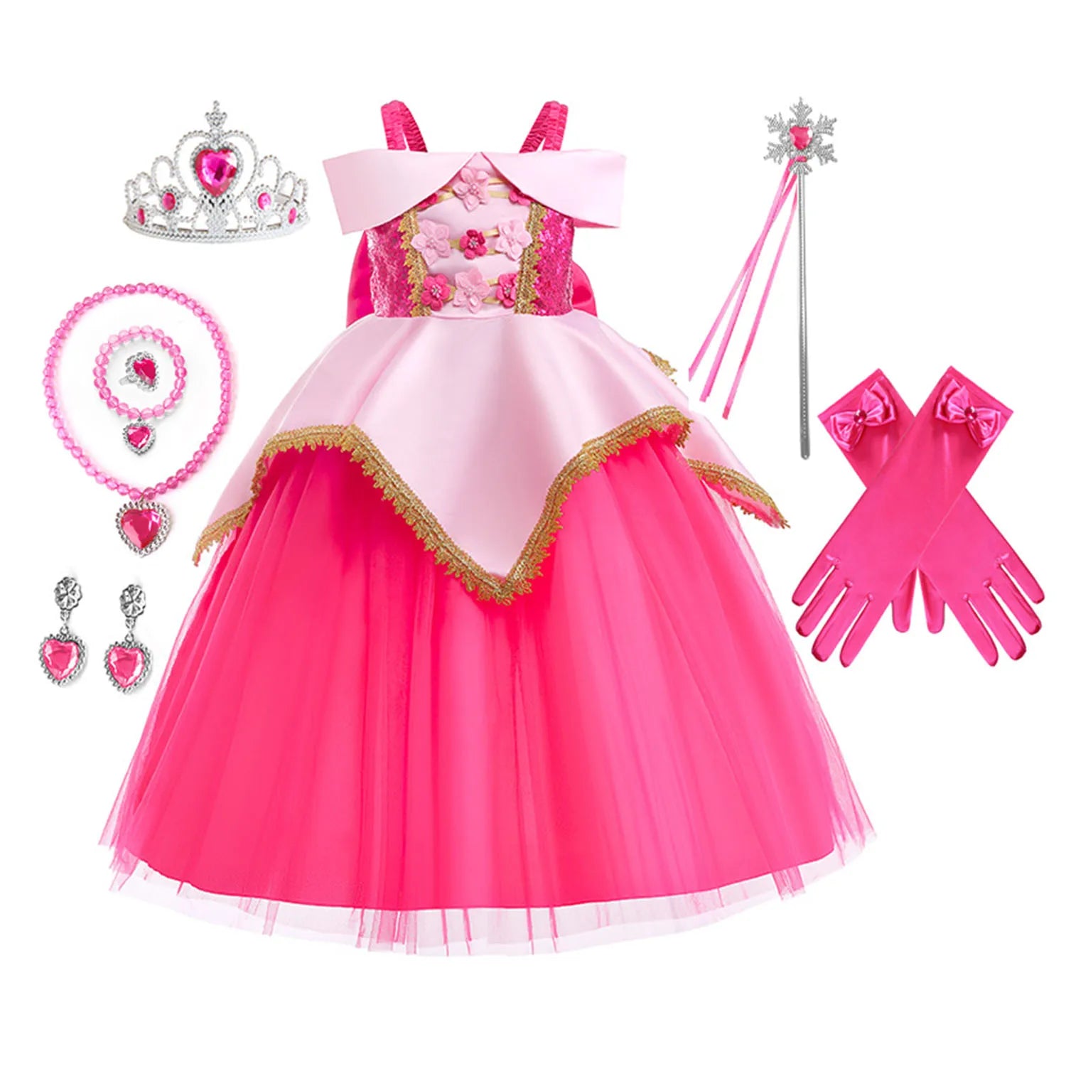 Pink Princess Dress Set with accessories for girls, front view – Magic Tree Kids