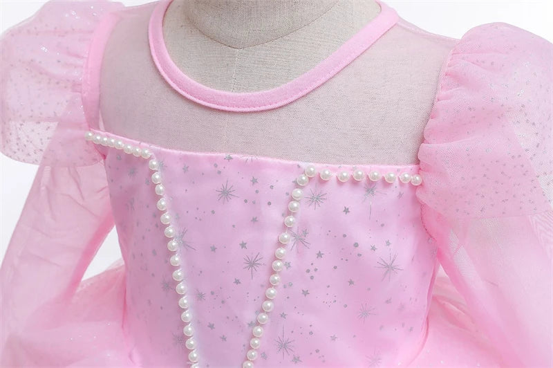 Pink Princess starry gown for girls, detail view – Magic Tree Kids