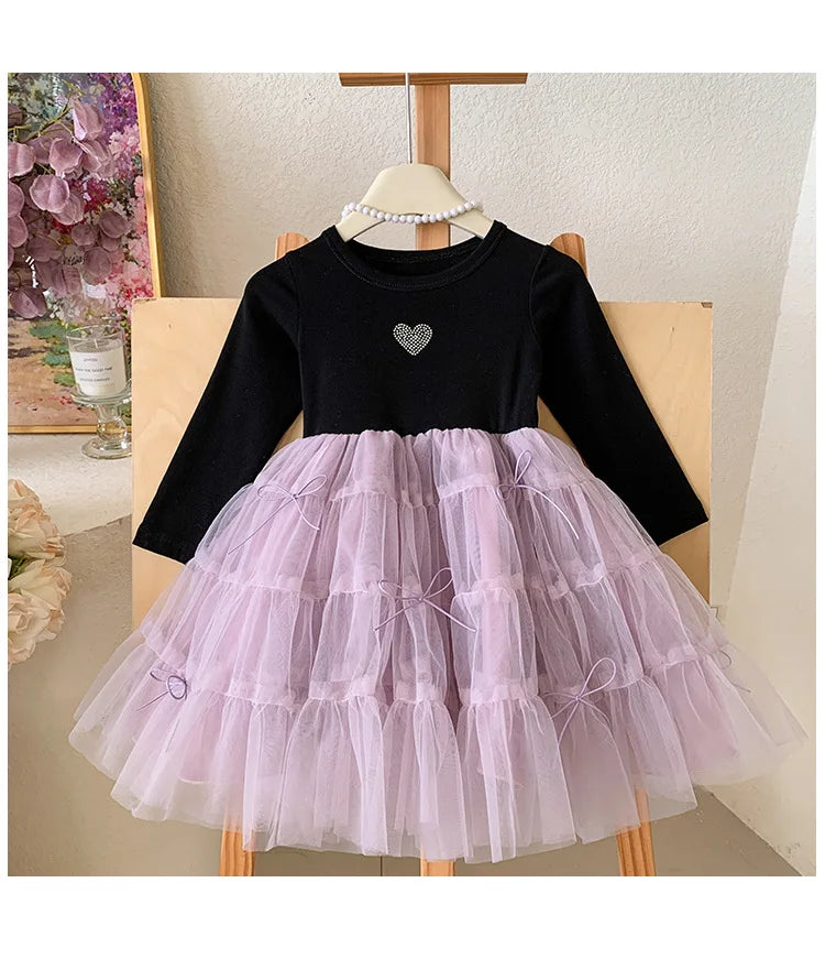 Purple mesh long-sleeve party dress for girls by Magic Tree Kids