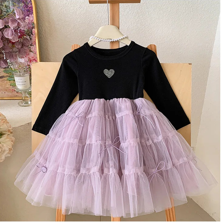 Purple mesh long-sleeve party dress for girls by Magic Tree Kids