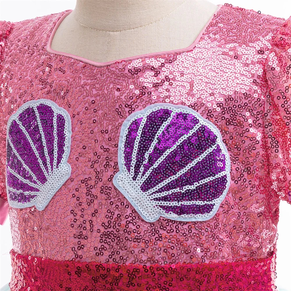 Rainbow Mermaid princess dress for girls, detail view – Magic Tree Kids