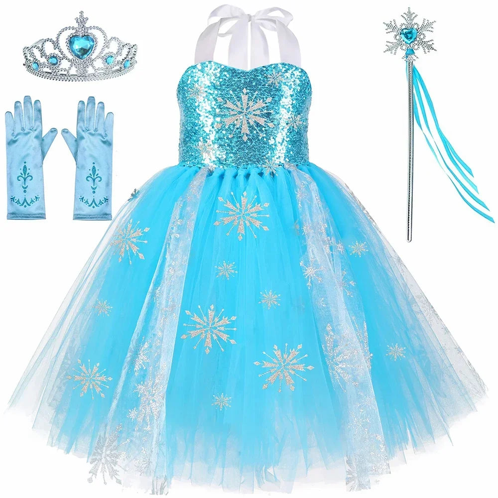 Sky blue snow queen sequin princess dress for girls by Magic Tree Kids