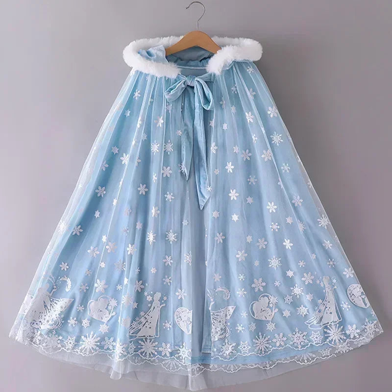 Snow Queen winter cape for girls, front view – Magic Tree Kids